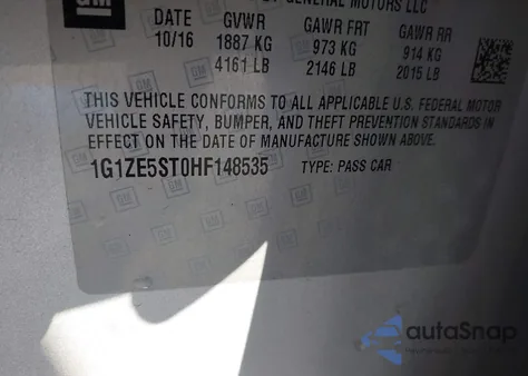 2017 Chevrolet Malibu 1Lt z USA, uszkodzony, nr VIN 1G1ZE5ST0HF148535